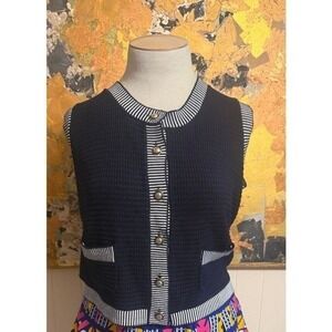 NWT Adrianna Papelle Navy & Ivory Sweater Vest L